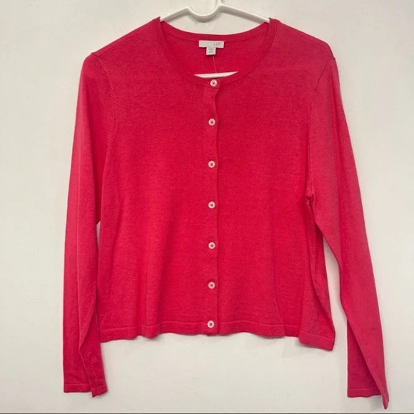 NWT J. Jill Pomegranate Pink Cardigan Sweater Crew Neck Pink MP Cotton Blend - Picture 1 of 8